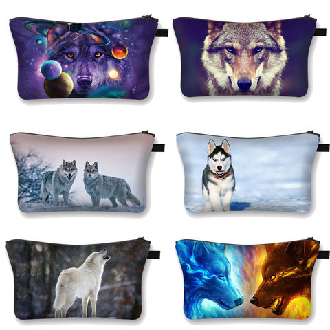 Wolf-bolsa de cosméticos con estampado de Pastor Alemán para mujeres, bolsos de maquillaje para mujeres, bolsas cosméticas portátiles para viaje, estuche de cosméticos para niñas ► Foto 1/6