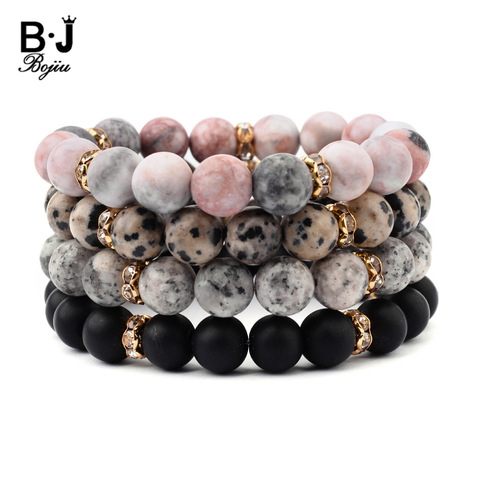 BOJIU-pulsera de piedra semipreciosa Natural para hombre y mujer, brazalete de cuentas de jaspe y amazonita elástica, a la moda, BC383 ► Foto 1/6