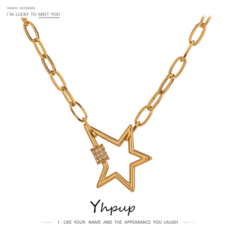 Yhpup-Collar con colgante de estrella de acero inoxidable para mujer, joyería de alta calidad, Circonia cúbica, cadena de 18 K ► Foto 1/6