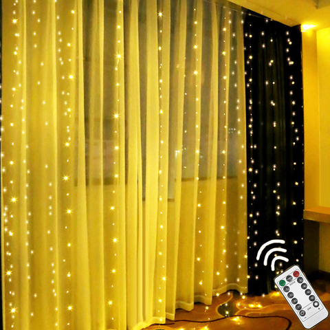 Cortina de luces LED guirnalda de hadas Control remoto 3M USB 7 modos Flash para Año Nuevo Navidad al aire libre boda decoración del hogar ► Foto 1/6