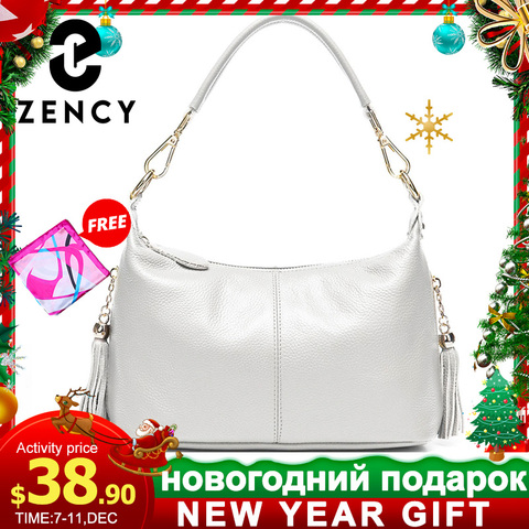 Bolso de hombro femenino de moda Zency 100% bolso de cuero Natural para mujer con borla para mujer bolso bandolera bolsos pequeños ► Foto 1/6