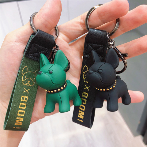 Moda Punk llavero de Bulldog Francés de cuero de la PU perro llaveros para las mujeres bolso de joyas baratija del coche de los hombres, anillo colgante de llavero ► Foto 1/6