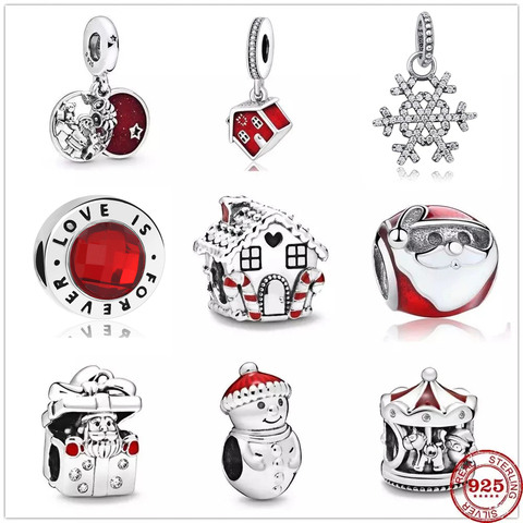 Abalorio de Navidad con diseño de muñeco de nieve y Papá Noel para mujer, compatible con Pandora, cuentas de plata de ley 925, pulsera artesanal para fabricación de joyas ► Foto 1/5