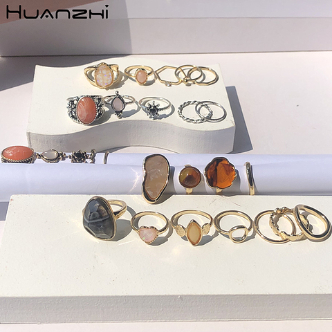 HUANZHI-Anillo de Metal Vintage con diseño de margaritas y leopardo para mujer, sortija, lentejuelas, corazón, fiesta, 2022 ► Foto 1/6