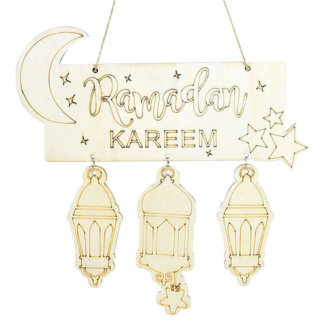 Eid Mubarak-Colgante de madera para decoración de Ramadán, artesanías de madera para colgar en la puerta del hogar, DIY, suministros de corona de fiesta islámica ► Foto 1/6