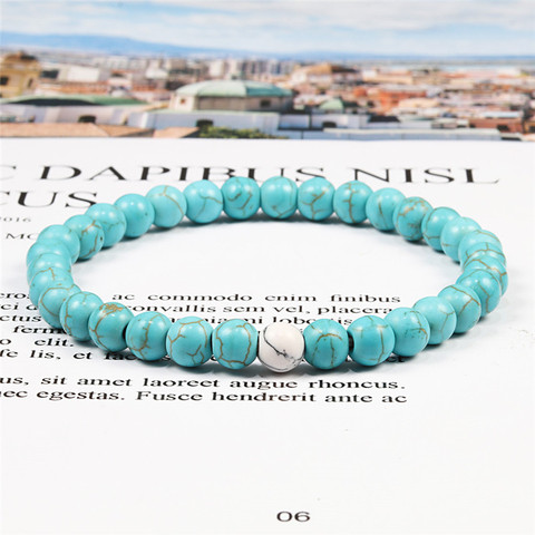 Pulsera clásica con cuenta de piedra natural para hombre y mujer, pulseras de turquesas, 31 + 1 cuentas, regalo creativo para amantes, mejor amiga ► Foto 1/6