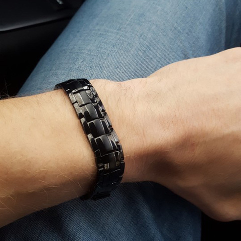 Vinterly, pulsera negra para hombre, cadena de mano, salud energética, germanio, pulsera magnética para hombre, pulseras de acero inoxidable para hombres y mujeres ► Foto 1/6