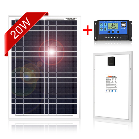 DOKIO Panel Solar 20 W + 10A 12 V/24 V controlador Solar con interfaz USB 12 V portátil panel Solar para teléfono móvil ► Foto 1/6