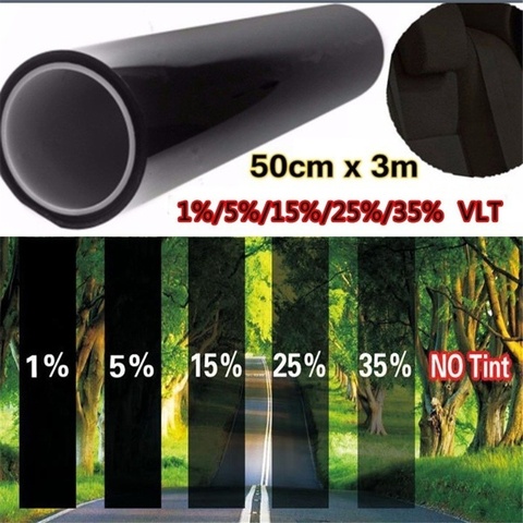 Rollo de tintado para ventanas de casa y coche, rollo de película a prueba de arañazos, UV, color negro, 1%, 5%, 15%, 20%, 35%, VLT, 50cm X 3m ► Foto 1/6