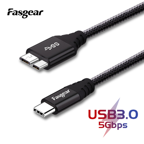 Fasgear Micro B USB C 3,0 de Cable 5Gbps rápido Cable de sincronización de datos para Samsung disco duro externo Macbook WD Toshiba USB 3,0 Cables ► Foto 1/6