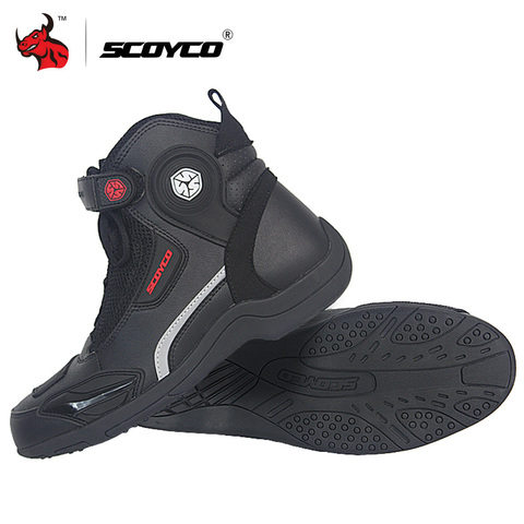 SCOYCO botas de moto de cuero Motocross botas de carreras todoterreno moto zapatos de montar hombres botas para motocicleta negro y marrón ► Foto 1/6