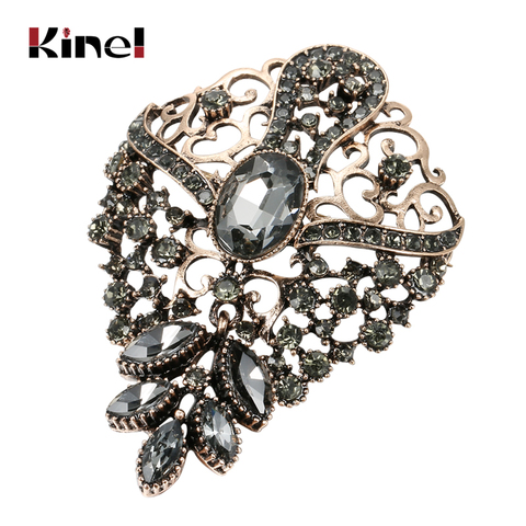 Kinel Vintage-broche con flor de cristal gris para mujer, Pin turco, broche de diamante joyería, ramillete de solapa con patrón de Cachemira de Arabia ► Foto 1/6