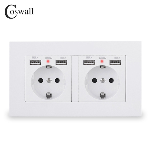 COSWALL marca 2 bandas Rusia España UE enchufe de pared estándar con 4 puertos de carga USB oculto suave LED indicador PC panel, negro, blanco ► Foto 1/6