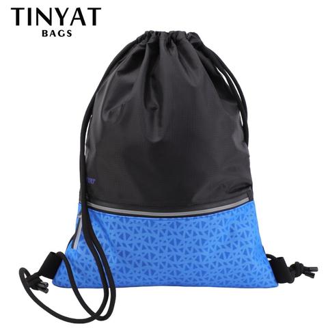 TINYAT-Bolsa de bolsillo con cordón ajustable para hombre y mujer, resistente al agua Mochila deportiva, ligera, color negro, 0,15 kg ► Foto 1/6