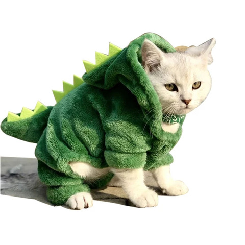 Ropa de Gato para cachorro, perro, gato, divertido disfraz de dinosaurio, abrigo cálido de invierno para gato de peluche, sudaderas con capucha de lana, suéter, ropa para perro pequeño y gatito ► Foto 1/6