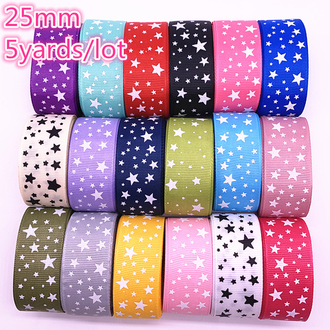 Cinta de grogrén impresa con estrellas, decoración de boda de Navidad, manualidades de costura artesanal, 5 yardas, 25mm(1 pulgada), oferta ► Foto 1/6