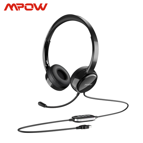 Mpow-Audífonos con micrófono PA071 para ordenador, auriculares con cable auxiliar de reducción de ruido, control accesible en línea, memoria, orejera, compatible con Skype y Call Center ► Foto 1/6