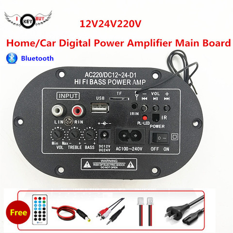 AMPLIFICADOR DE POTENCIA Digital para el hogar y el coche, Subwoofer con Bluetooth incorporado, 12V, 24V y 220V, con tarjeta de micrófono y mando a distancia de disco U ► Foto 1/6