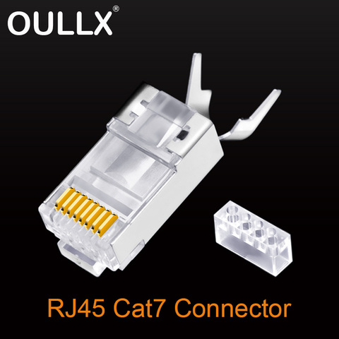 OULLX-Conector de Cable de red CAT7 RJ45, conector chapado en oro blindado, conectores de crimpado de red FTP 8P8C, RJ45, Cat6A, 50U ► Foto 1/6