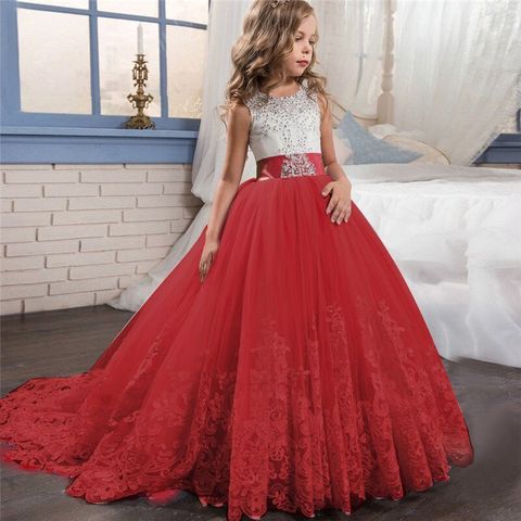 Vestido de Navidad para niñas, vestido Formal de princesa para boda y fiesta, vestidos para chicas adolescentes, vestido de cola larga para niños, vestido de Año Nuevo ► Foto 1/6