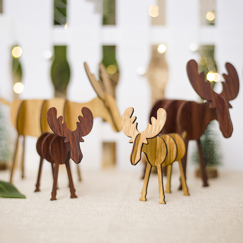 Uds decoraciones de Navidad DIY Elk ciervo árbol de Navidad de madera artesanía de Navidad ornamento de Navidad Año nuevo regalo de mesa de decoración ► Foto 1/6