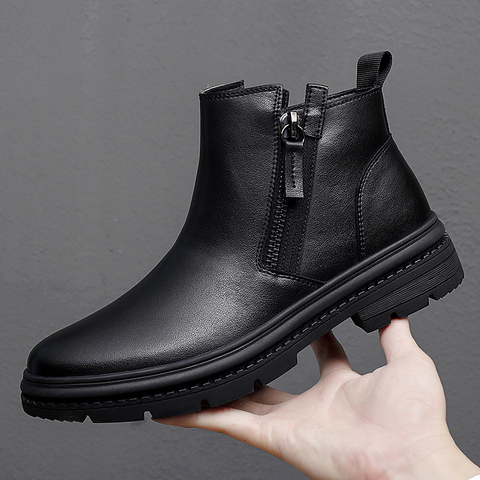 Botas Chelsea de invierno para hombre, botas de piel para hombre, zapatos informales de cuero genuino, botas de vestir de diseñador para hombre, calzado de negocios con cremallera hecho a mano ► Foto 1/6