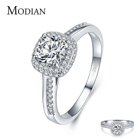 Modian genuino 925 plata esterlina redondo claro Cubic Zirconia anillos de compromiso para las mujeres promesa de boda joyería de la Declaración, regalo ► Foto 1/6