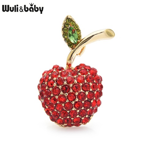 Wuli & baby-broches de cereza roja con diamantes de imitación para hombre y mujer, broche informal de oficina para bodas y Apple, regalos ► Foto 1/3