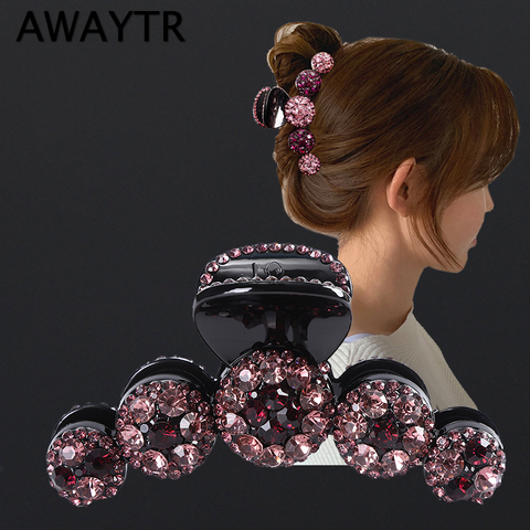 AWAYTR-Pinza del pelo acrílica con diamantes de imitación para mujer, broches de gran tamaño para maquillaje, pasadores de peinado para el cabello, accesorios para el cabello 2022 ► Foto 1/6