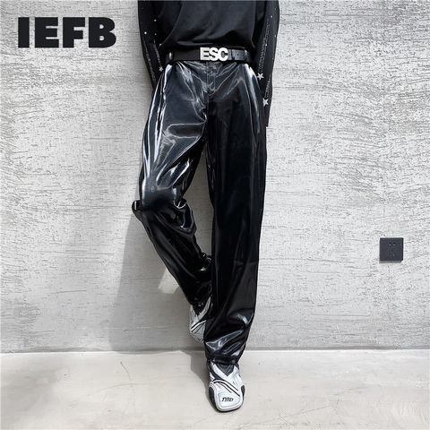 IEFB 20 otoño red nueva tendencia personalidad streetwear brillante cuero de la PU pantalones lado cintura ajustada Pantalones casual de los hombres 9Y4703 ► Foto 1/1