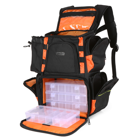 Lixada-Mochila de señuelos de pesca impermeable, bolsa de almacenamiento para cebos impermeables, carretes, aparejos de pesca, con cajas y correas ajustables ► Foto 1/4