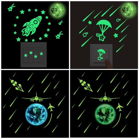 Luminoso DIY lluvia de meteoritos Tierra Luna de la pared de los niños pegatinas de pared de habitaciones hogar Decoración SALA DE brillan en la oscuridad estrellas ► Foto 1/6