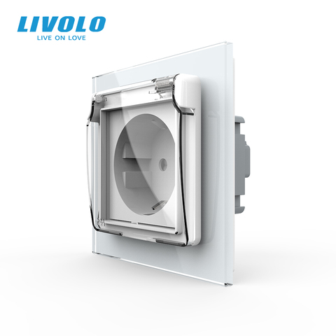 Livolo estándar de la UE enchufe blanco de vidrio de Panel AC 110 ~ 250 V 16A alimentación de pared con cubierta impermeable C7C1EUWF-11 ► Foto 1/5