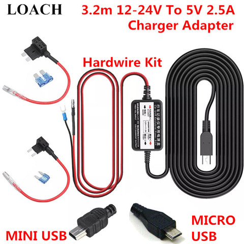 Adaptador de cargador para cámara de salpicadero de coche, Mini Micro USB de 3,2 m, 12v-24v a 5v, 2.5A, cable duro DVR, Kit de cable duro para XiaoMi 70Mai YI 360 ► Foto 1/6