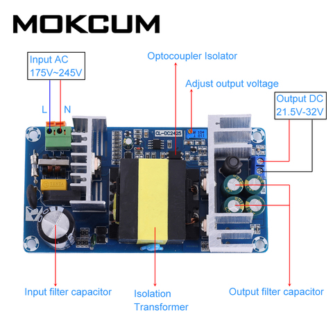 Módulo de fuente de alimentación ajustable de alta potencia, convertidor de reductor, módulo conversor de voltaje LED, AC-DC, 250W, 21V-32V, 7A ► Foto 1/6