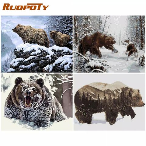 RUOPOTY-pintura de osos por números, dibujo sobre lienzo, pinturas pintadas a mano, regalo de arte, fotos artesanales, Kits de animales, decoración del hogar ► Foto 1/6