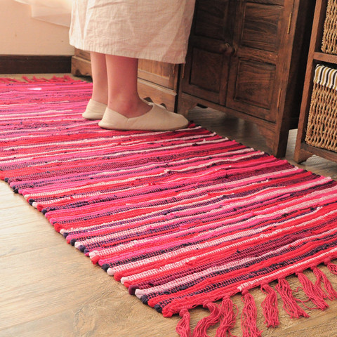 Alfombra de algodón Vintage tejida a mano, alfombra colorida a rayas, cojín para meditación, sala de estar, alfombra moderna India ► Foto 1/4