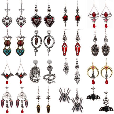 Pendientes góticos para mujer, Punk, Bat, Corazón, Cruz del cráneo, ataúd, Araña, serpiente, mariposa, Luna, borla, pendiente de Halloween, joyería guay ► Foto 1/6