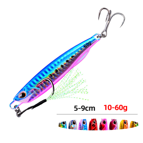 2022 Metal señuelo para pesca vertical pesos 10g-60g Trolling cebo duro Pesca de lubina cebo frente trucha señuelo de Jigging plantillas de agua salada señuelos ► Foto 1/6