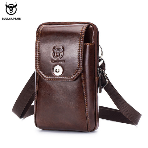 BULLCAPTAIN-riñonera de piel auténtica para hombre, para teléfono Bolso pequeño, bolso de cintura para pecho, cinturón de hombro ► Foto 1/6