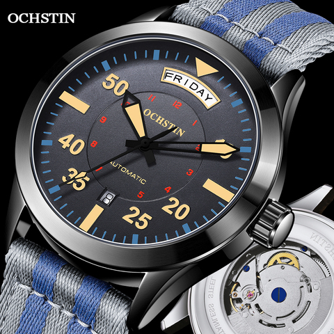 relojes hombre 2022 modernos, piloto mecánico automático Tourbillon Reloj,OCHSTIN Original fecha semana doble pantalla, regalos para hombre,resistente al agua,informal, militar,de ejército,de pulsera masculino de lujo ► Foto 1/6