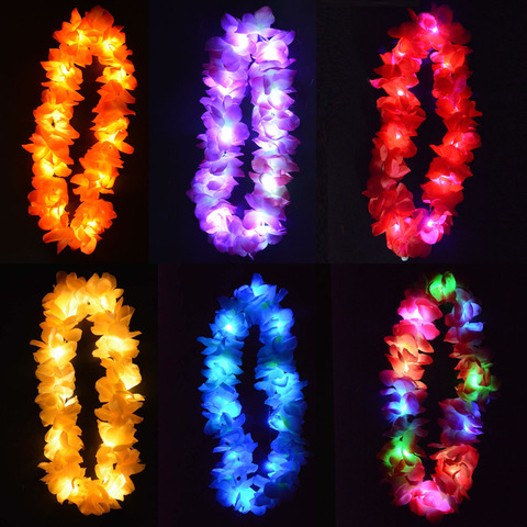 Guirnalda de luces LED para niños y adultos, guirnalda de flores hawaianas, con brillo de Hula Luau, collar para fiesta de cumpleaños, decoración de bodas y Pascuas ► Foto 1/6