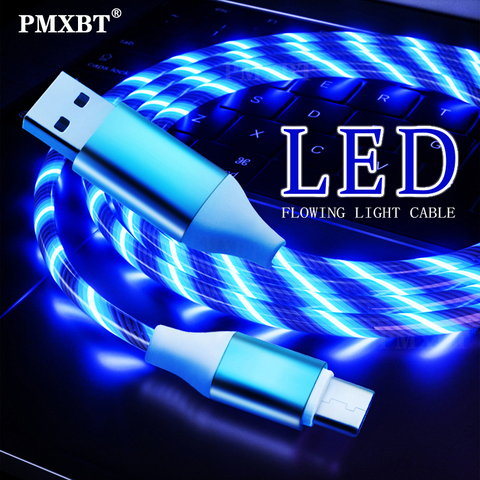 Cable brillante LED de flujo iluminado, Cable Micro USB tipo C para iPhone 11 Pro, Samsung S8, S9, Huawei, carga de datos, Cable de carga USB C ► Foto 1/6