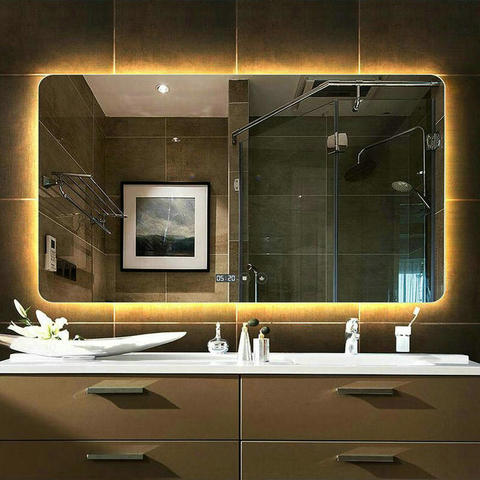 Espejo de baño con revestimiento de silicona Rectangular inteligente, reflector LED de dos colores, alta calidad ► Foto 1/6