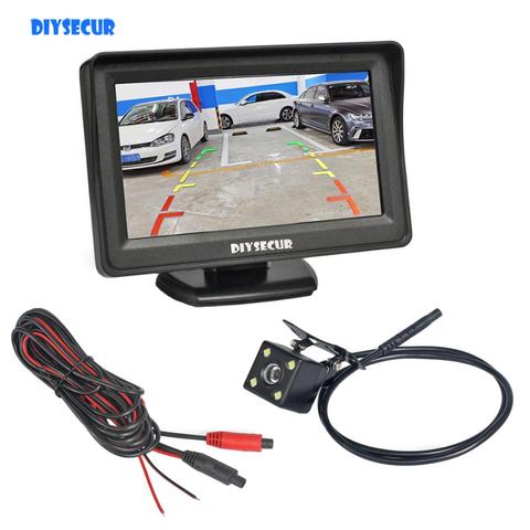 DIYSECUR-Monitor de espejo para coche, 4,3 pulgadas, vista trasera del vehículo, marcha atrás, cámara LED, sistema de estacionamiento de vídeo, fácil instalación ► Foto 1/6