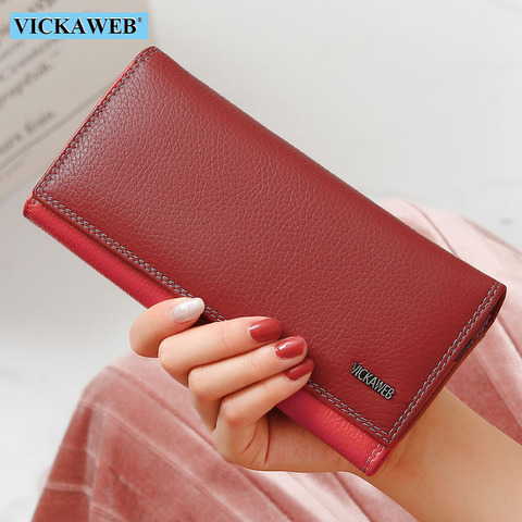VICKAWEB-cartera larga de retales para mujer, monedero de cuero genuino, billeteras de moda para mujeres, monedero con cierre ► Foto 1/6