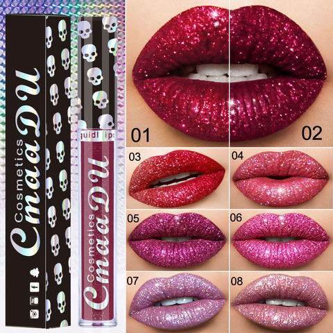 Lápiz labial líquido resistente al agua, 8 colores, lápiz labial mate Nude terciopelo brillante labios labial bálsamo labial Sexy rojo con brillo diamante ► Foto 1/6