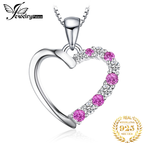 JewelryPalace romántico 0.6ct creado zafiro Rosa corazón colgante genuino 925 plata esterlina boda joyería fina sin cadena ► Foto 1/6