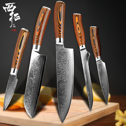 XITUO-cuchillo de cocina de acero damasco VG10, rebanador japonés con garrapatas, mango de madera de Color afilado, herramientas de cocina de regalo ► Foto 1/6