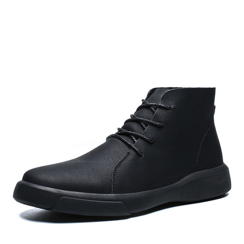 Botas de nieve con cordones para hombre, botines de felpa cálidos de cuero genuino, a la moda, para exteriores y otoño, novedad ► Foto 1/6